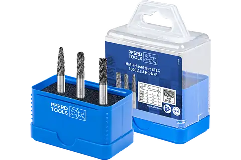 Tungsten carbide high-performance burr set 1606 ALU 3-piece dia. 6 mm shank dia. 6 mm HICOAT coated for aluminium/non-ferrous metals 1
