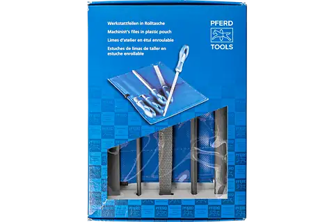 PFERD 8-Inch Machinist File Set - 5 Piece Bastard Cut Files With Handles In PVC Pouch