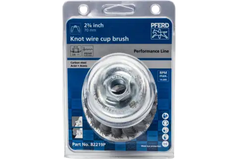 Knot Wire Cup Brush PSF 2-3/4″ Dia. .014 Carbon Steel 5/8-11″ Thread Retail 2