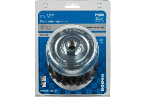Knot Wire Cup Brush PSF 4″ Dia. .014 Carbon Steel 5/8-11″ Thread Retail 2