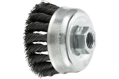 Knot Wire Cup Brush PSF 2-3/4″ Dia. .014 Carbon Steel 5/8-11″ Thread Retail 2
