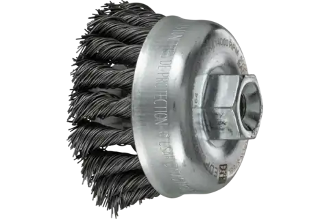 Knot Wire Cup Brush PSF 2-3/4″ Dia. .020 Carbon Steel M10x1.25 Thread Retail 2