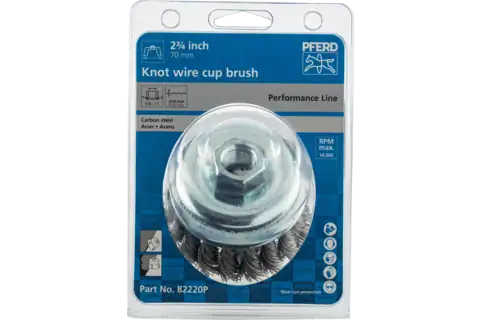 Knot Wire Cup Brush PSF 2-3/4″ Dia. .020 Carbon Steel 5/8-11″ Thread Retail 2