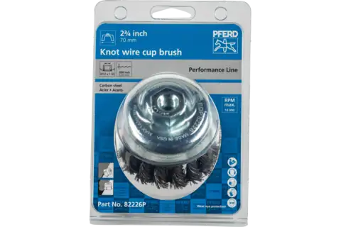 Knot Wire Cup Brush PSF 2-3/4″ Dia. .020 Carbon Steel M10x1.50 Thread Retail 2
