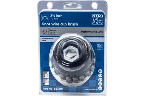 Knot Wire Cup Brush PSF 2-3/4″ Dia. .020 Stainless Steel 5/8-11″ Thread Retail 2
