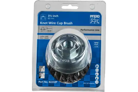 Knot Wire Cup Brush PSF 3-1/2″ Dia. .020 Carbon Steel 5/8-11″ Thread Retail 2