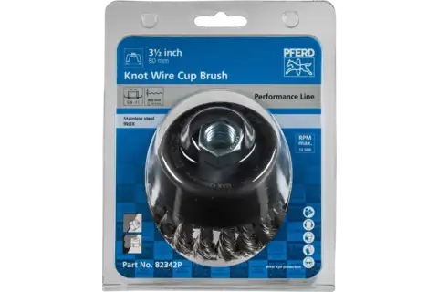 Knot Wire Cup Brush PSF 3-1/2″ Dia. .020 Stainless Steel 5/8-11″ Thread Retail 2