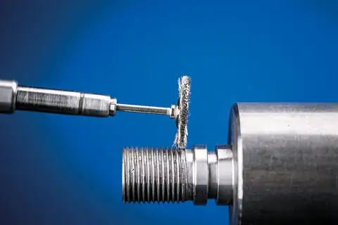 Miniature wheel brush RBU dia. 19x2 mm shank dia. 3 mm stainless steel wire dia. 0.10 3