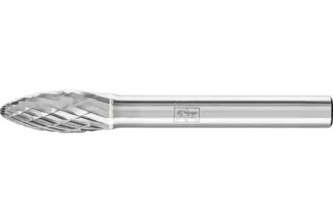 Tungsten carbide high-performance burr TOUGH flame B dia. 08x20 mm shank dia. 6 mm impact-resistant 1
