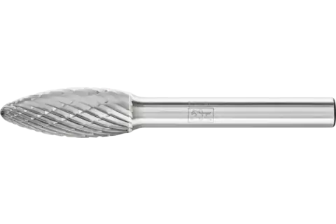 Fraise lime carbure, forme de flamme, B Ø 10x25 mm, tige Ø 6 mm Z3P, usinage universel, moyenne, denture croisée 1