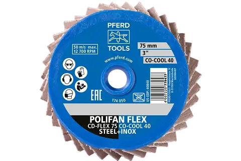 COMBIDISC flexible ceramic oxide grain Mini-POLIFAN CD dia. 75 mm CO-COOL40 for cool grinding on stainless steel 3