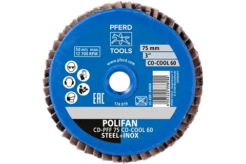 COMBIDISC Keramikkorn Mini-POLIFAN CDR Ø 75mm CO-COOL80 für kühlen Schliff auf Edelstahl 3