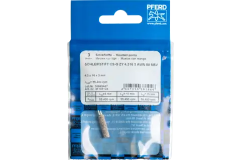 Meule sur tige CAIN SHARP CS-G, cylindrique Ø 4,3x16 mm, tige Ø 3 mm A80 pour l'affûtage des chaînes de tronçonneuse 2