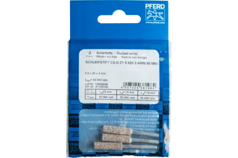 Meule sur tige CAIN SHARP CS-G, cylindrique Ø 3,8x20 mm, tige Ø 3 mm A80 pour l'affûtage des chaînes de tronçonneuse 2