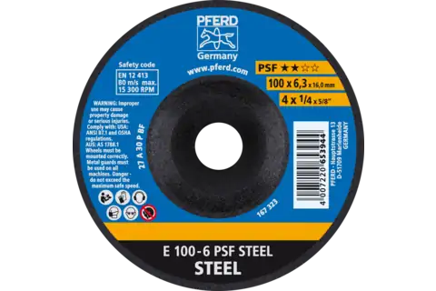 Schruppscheibe E 100x6,3x16 mm Universallinie PSF STEEL für Stahl 1