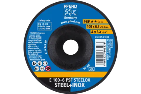 Schruppscheibe E 100x6,3x16 mm Universallinie PSF STEELOX für Stahl/Edelstahl 1