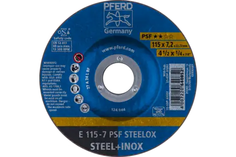 Disco de desbaste E 115x7,2x22,23 mm línea universal PSF STEELOX para acero/acero inoxidable 1