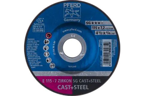 Afbraamschijf E 115x7,2x22,23 mm ZIRKON prestatielijn SG CAST+STEEL voor gietijzer/staal 1