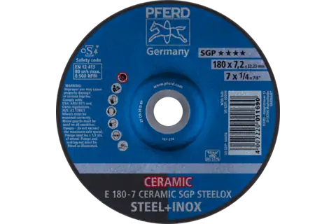 Grinding wheel E 180x7.2x22.23 mm CERAMIC Performance Line SG STEELOX for steel/stainless steel 1