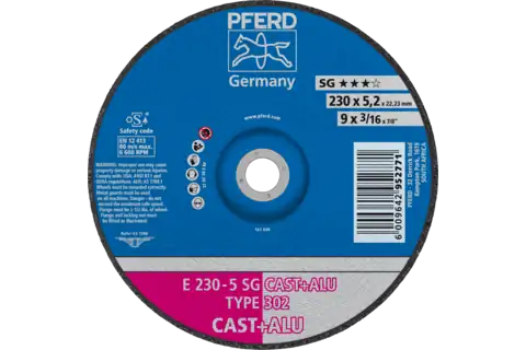 Grinding wheel E 230x5.2x22.23 mm Performance Line SG CAST+ALU for cast material/aluminium T302 1