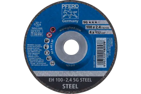 Cut-Off Wheel, 4" x 3/32 x 5/8, SG STEEL, T27, Aluminum oxide 1