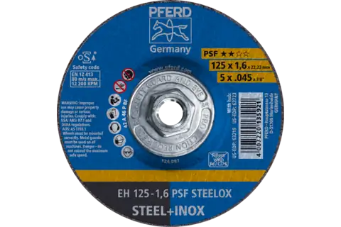 Cut-Off Wheel, 5" x .045 x 5/8-11, PSF STEELOX, T27, Aluminum oxide 1