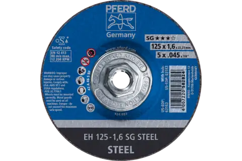 Cut-Off Wheel, 5" x .045 x 5/8-11, SG STEEL, T27, Aluminum oxide 1