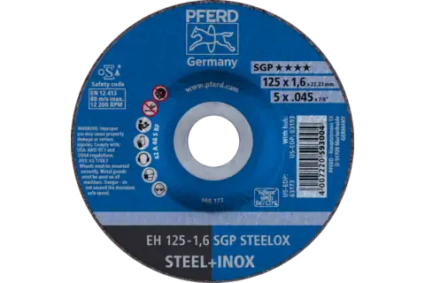 Cut-Off Wheel, 5" x .045 x 7/8, SGP STEELOX, T27, Aluminum oxide 1