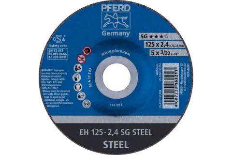 Cut-Off Wheel, 5" x 3/32 x 7/8, SG STEEL, T27, Aluminum oxide 1