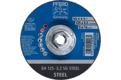 Cut-Off Wheel, 5" x 1/8 x 5/8-11, SG STEEL, T27, Aluminum oxide 1