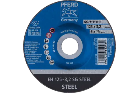Cut-Off Wheel, 5" x 1/8 x 7/8, SG STEEL, T27, Aluminum oxide 1