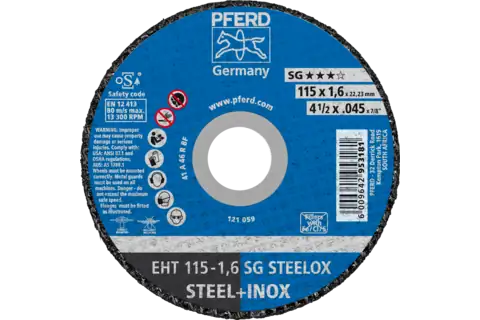 Cut-off wheel EHT 115x1.6x22.23 mm flat Performance Line SG STEELOX for steel/stainless steel 1