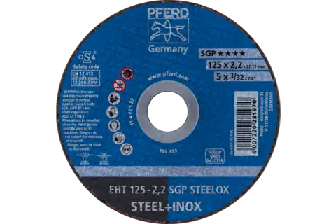 Cut-off wheel EHT 125x2.2x22.23 mm flat Special Line SGP STEELOX for steel/stainless steel 1