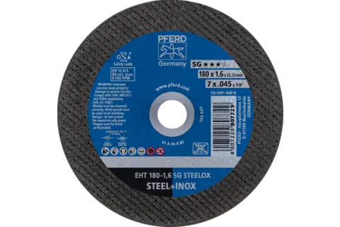 Disco da taglio EHT 180x1,6x22,23 mm versione diritta, linea specialistica SG STEELOX per acciaio/acciaio inossidabile 1
