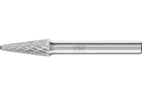 Tungsten carbide burr conical shape with radius end KEL dia. 08x20 mm shank dia. 6 mm Z3P universal medium cross cut 1