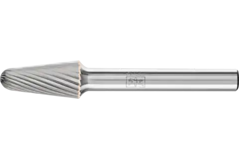 Fraise sur tige carbure forme conique à bout arrondi KEL Ø 10x20 mm, tige Ø 6 mm Z3, usinage universel, moyenne 1