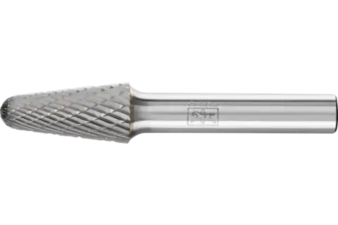 Tungsten carbide burr conical shape with radius end KEL dia. 12x25 mm shank dia. 8 mm Z3P universal medium cross cut 1