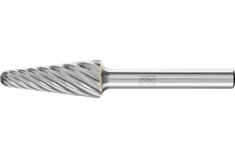 Tungsten carbide high-performance burr INOX conical shape with radius end KEL dia. 12x30 mm shank dia. 6 mm for stainless steel 1
