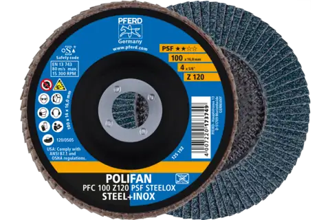 Disco lamellare POLIFAN PFC 100x16 mm conico Z120 linea universale PSF STEELOX acciaio/acciaio inossidabile 1
