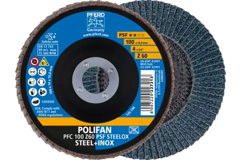 Disco lamellare POLIFAN PFC 100x16 mm conico Z60 linea universale PSF STEELOX acciaio/acciaio inossidabile 1