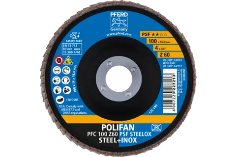 Disco lamellare POLIFAN PFC 100x16 mm conico Z60 linea universale PSF STEELOX acciaio/acciaio inossidabile 2