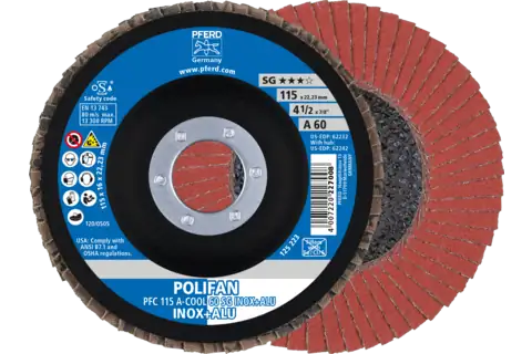 POLIFAN flap disc PFC 115x22.23 mm conical A-COOL 60 SG INOX+ALU stainless steel/aluminium 1