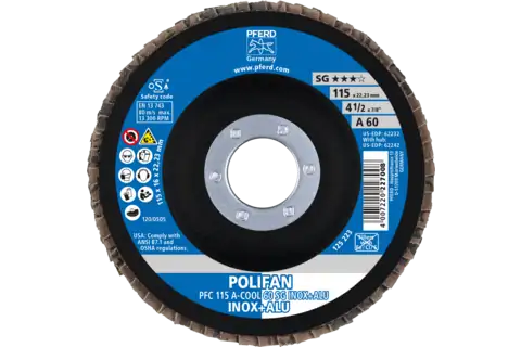 POLIFAN flap disc PFC 115x22.23 mm conical A-COOL 60 SG INOX+ALU stainless steel/aluminium 2