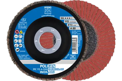 POLIFAN flap disc PFC 115x22.23 mm conical A-COOL 80 SG INOX+ALU stainless steel/aluminium 1