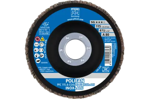 POLIFAN flap disc PFC 115x22.23 mm conical A-COOL 80 SG INOX+ALU stainless steel/aluminium 2