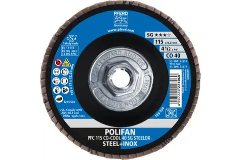 Flap Disc, 4-1/2″ x 5/8-11, CO-COOL SG STEELOX,40 Grit,T29,Conical,Ceramic oxide 2