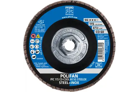 Flap Disc, 4-1/2″ x 5/8-11, CO-COOL SG STEELOX,60 Grit,T29,Conical,Ceramic oxide 2