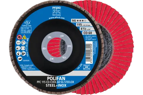 Disco de láminas lijadoras POLIFAN PFC 115x22,23 mm cónico CO-COOL 60 SG STEELOX acero/acero inoxidable 1