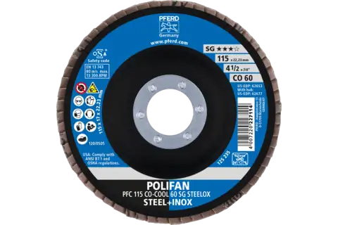 Disco de láminas lijadoras POLIFAN PFC 115x22,23 mm cónico CO-COOL 60 SG STEELOX acero/acero inoxidable 2