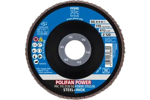 POLIFAN POWER flap disc PFC 115x22.23 mm conical Z120 SG STEELOX steel/stainless steel 2